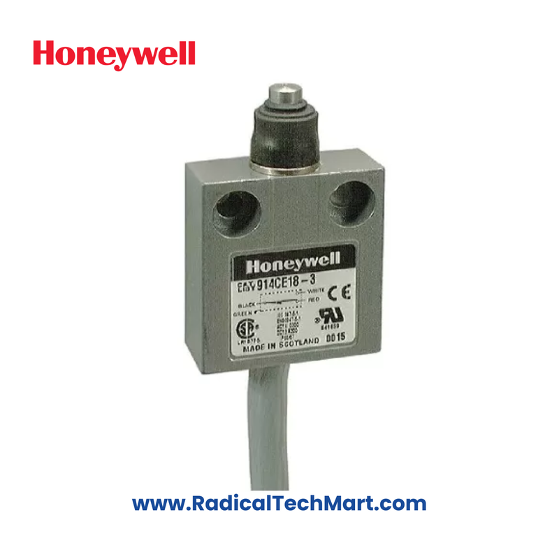 Honeywell 914CE18-3 Compact Limit Switch with Top Pin Plunger, Boot Seal, and 3-Foot Cable