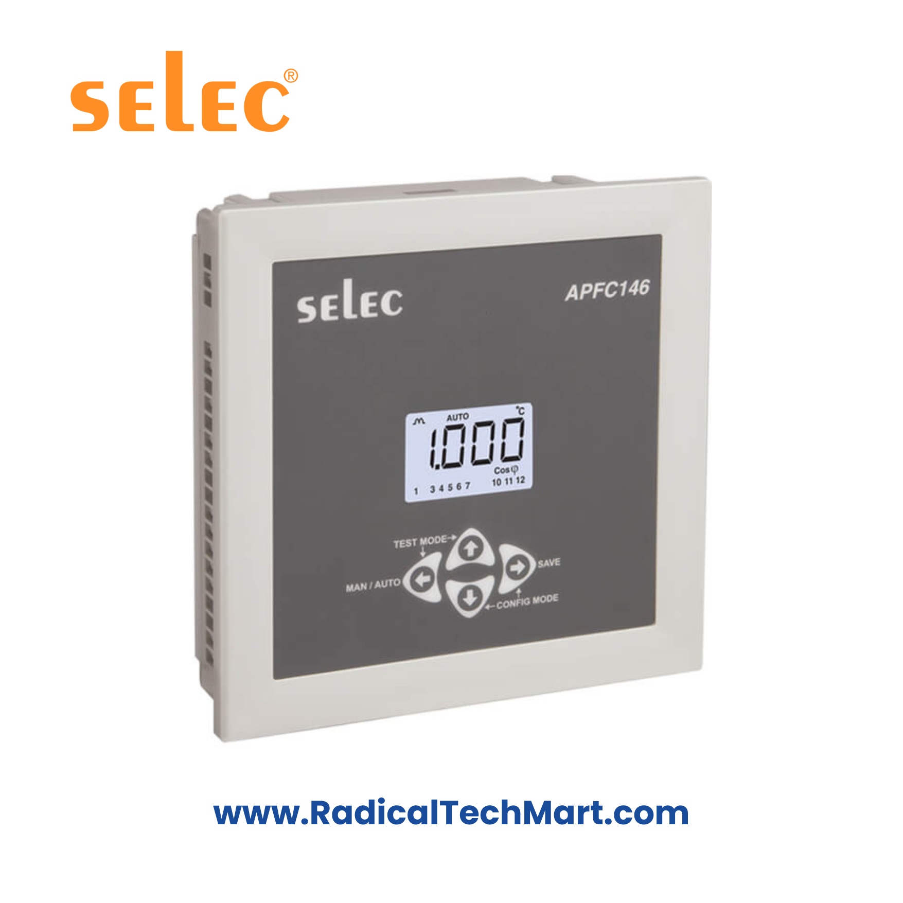 Selec APFC146 Automatic Power Factor Controller – LCD, 12 Stage, 144x144mm Panel Mount