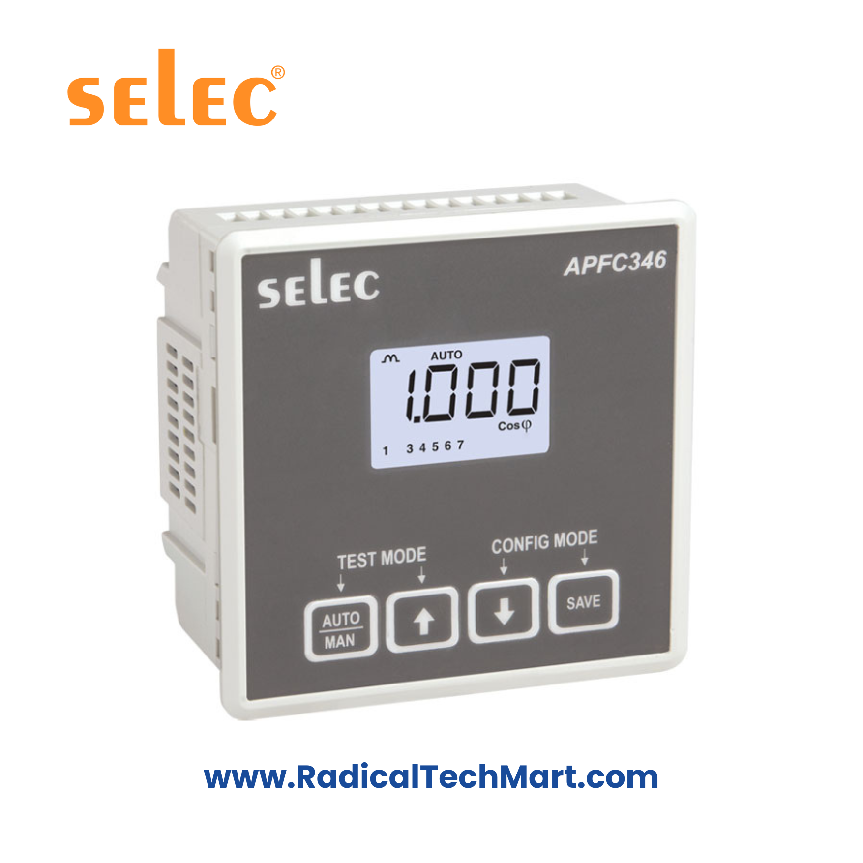 Selec APFC346 Automatic Power Factor Controller – 8 Stage, LCD, 96x96mm Panel Mount