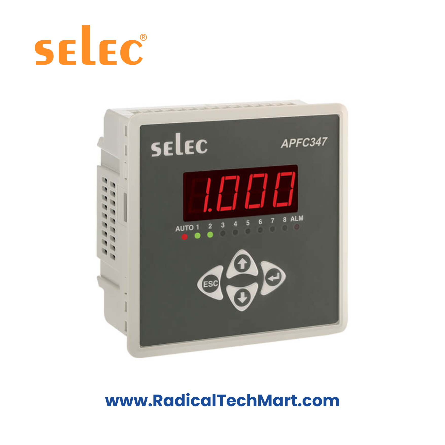 Selec APFC347 Automatic Power Factor Controller – Front View with LED Display