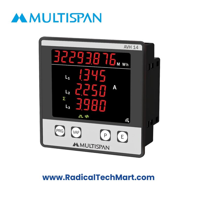 Multispan AVH-14-E3-N1 Multifunction Energy Meter Front View Multispan AVH-14-E3-N1 Multifunction Energy Meter Front View