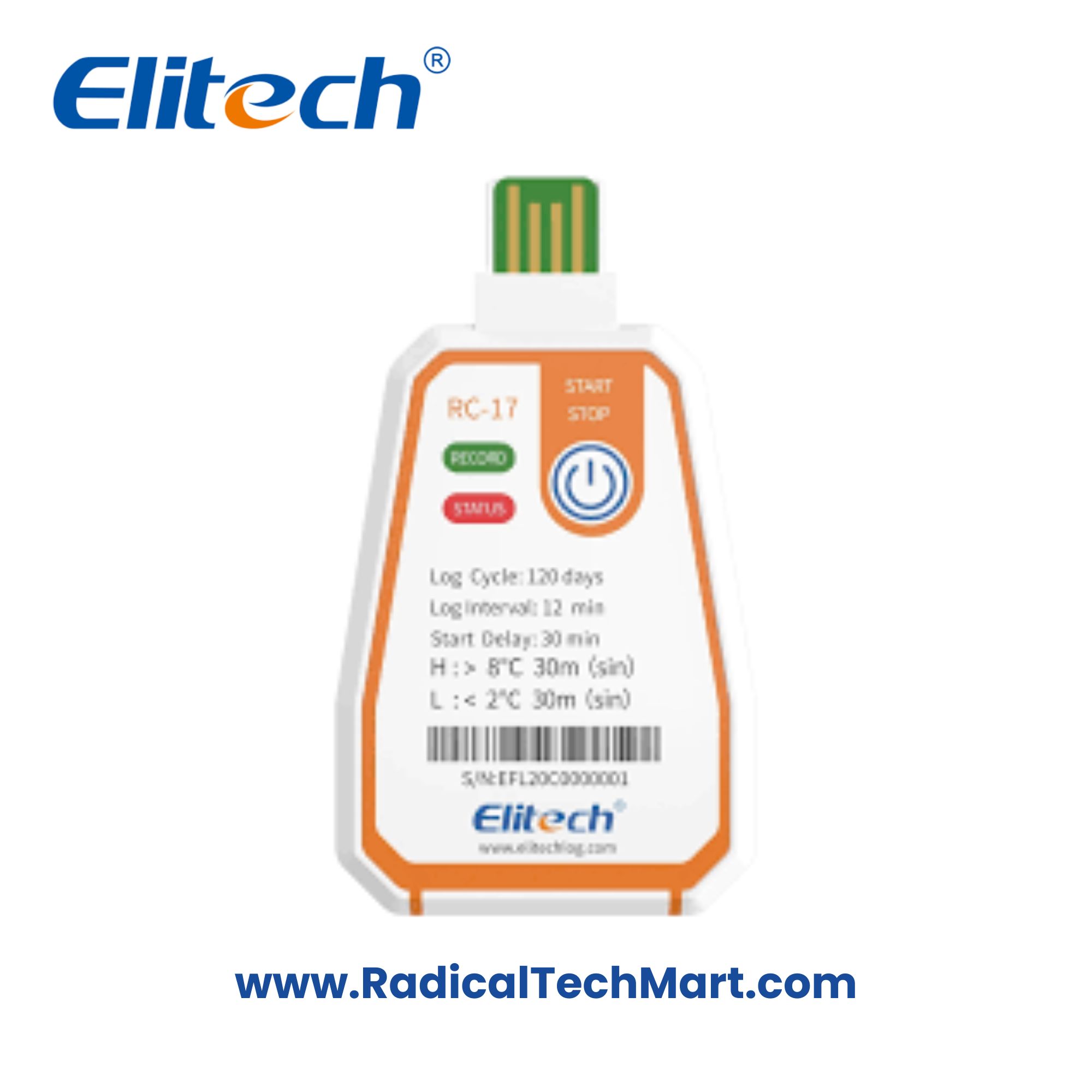 Elitech RC-17 Single-Use USB Temperature Data Logger for Cold Chain