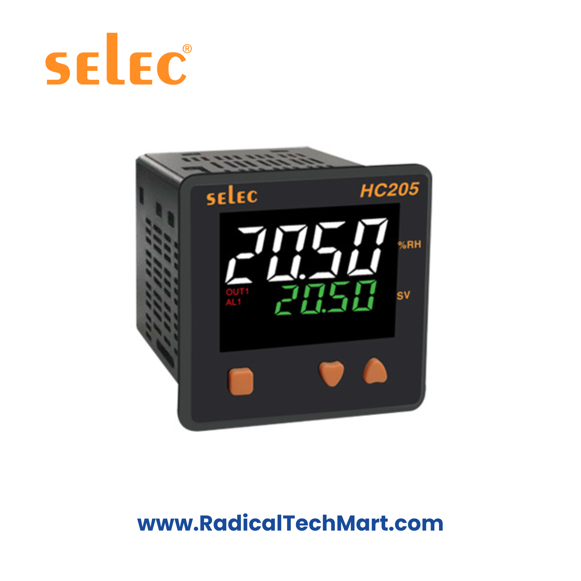 Selec HC205 4 Digit Dual Display Humidity Controller – Front View