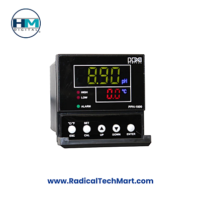 HM Digital PPH-1000 Single Line pH and Temp Controller – Front Display with Sensor