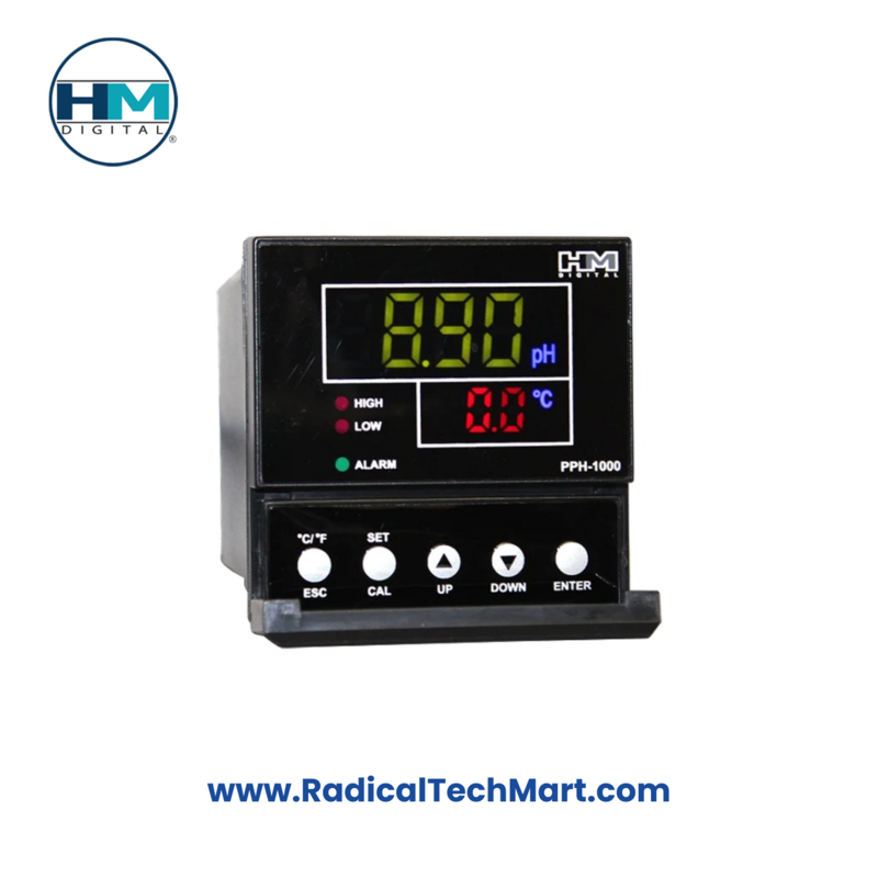 HM Digital PPH-1000 Single Line pH and Temp Controller – Front Display with Sensor