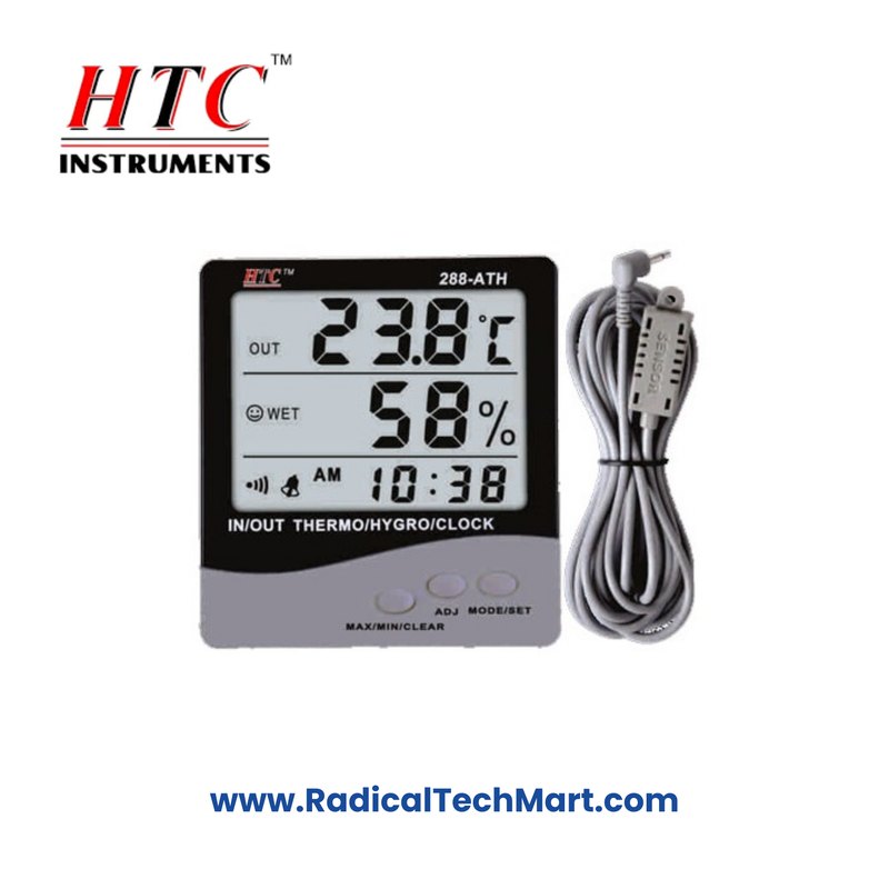 HTC 288-ATH Big Display Indoor-Outdoor Thermo Hygrometer with Clock - Front View HTC 288-ATH Big Display Indoor-Outdoor Thermo Hygrometer with Clock - Front View