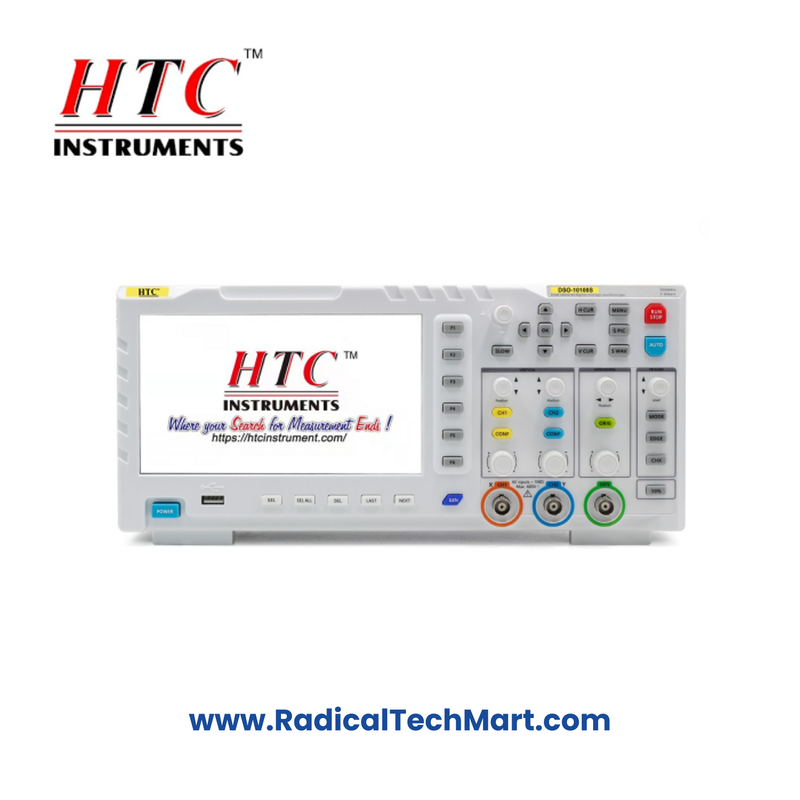 HTC DSO-10100S Digital Storage Oscilloscope Front View with Probes HTC DSO-10100S Digital Storage Oscilloscope Front View with Probes