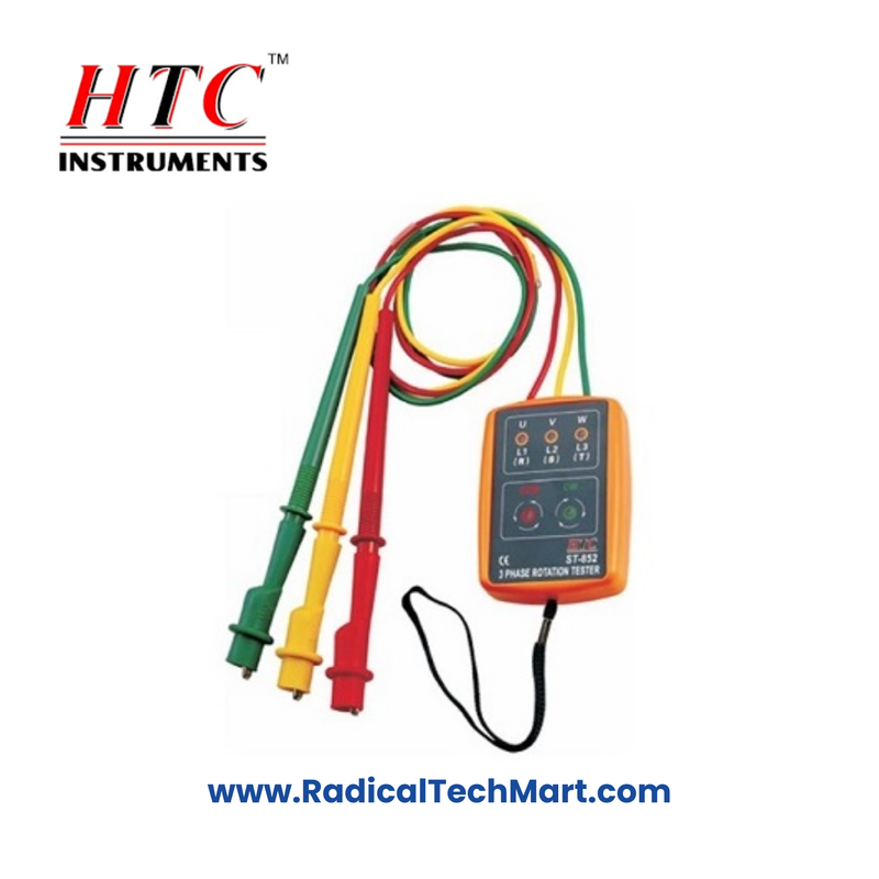 HTC ST-852 Phase Sequence and Open Phase Detector – Front View with Accessories HTC ST-852 Phase Sequence and Open Phase Detector – Front View with Accessories