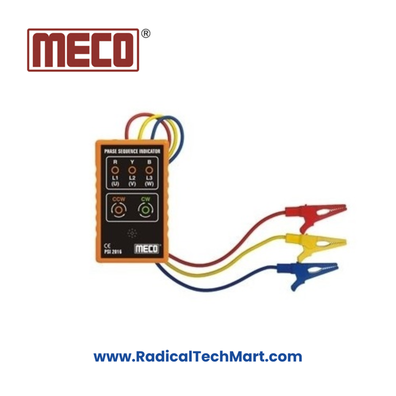 Meco Phase Sequence Indicator with Test Leads and Carrying Case Meco Phase Sequence Indicator with Test Leads and Carrying Case