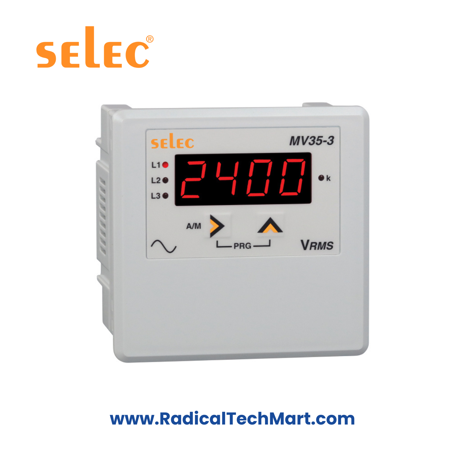 Selec MV35 Digital Voltmeter with LED Display and Wide Aux Supply for 1Ø & 3Ø Voltage Monitoring