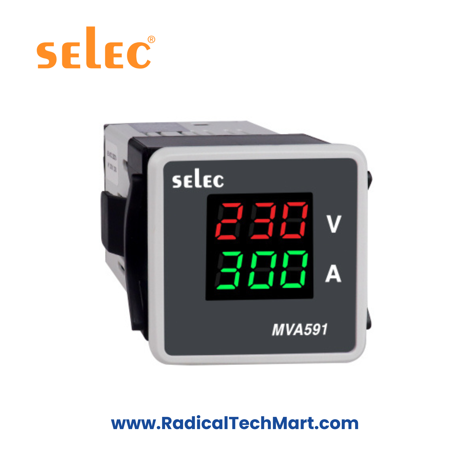 Selec MVA591 LED Volt-Amp Meter 1 Phase 48x48mm Front View