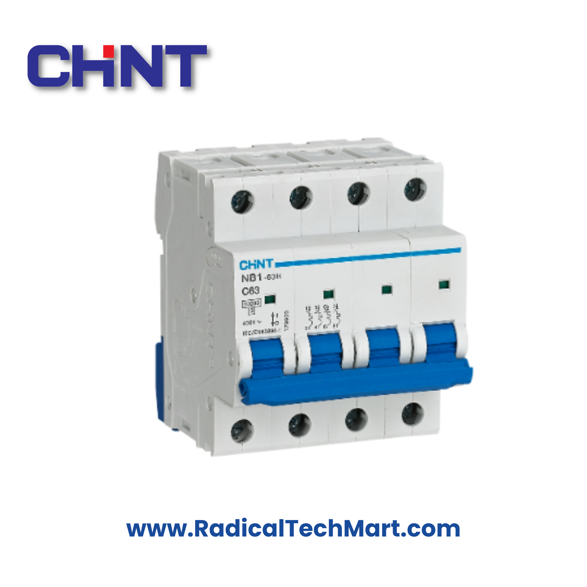 Chint NB1-63H 4 Pole C Curve MCB front and side view