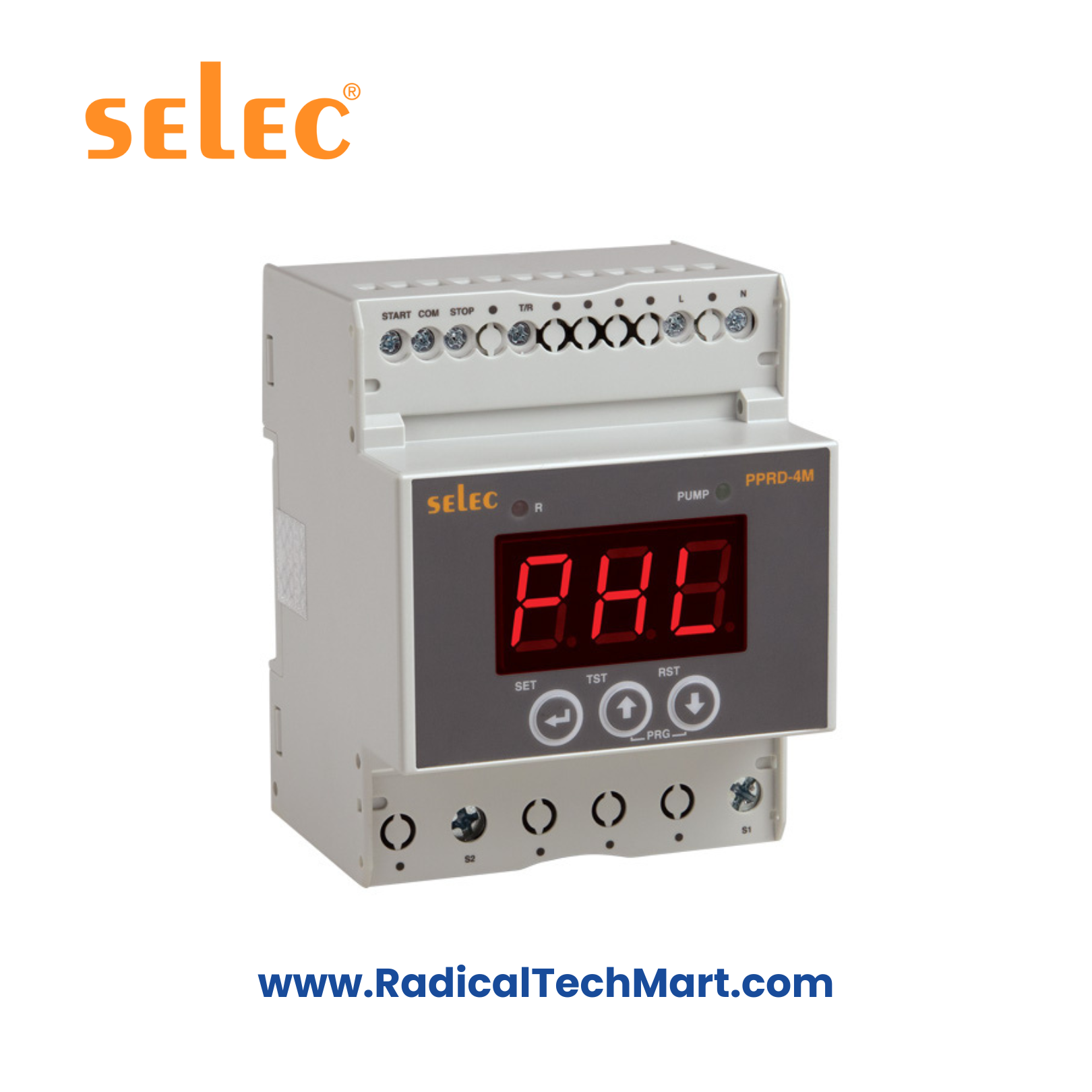 Selec PPRD-4M-1-230V 1Ø Digital Pump Protection Relay Front View