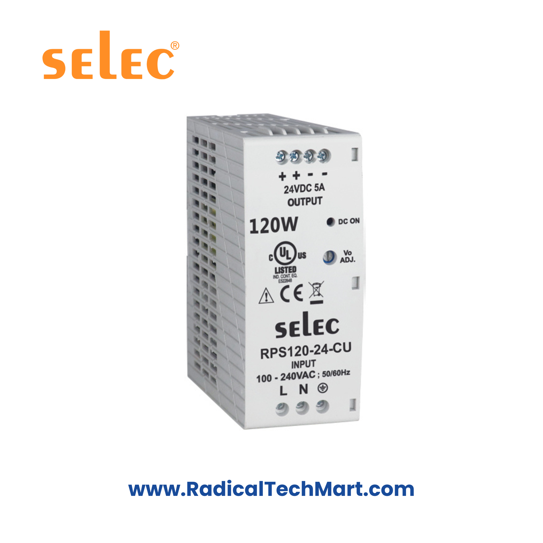 Selec RPS120 DIN Rail Mount 120W Power Supply – High Efficiency Industrial Power Solution