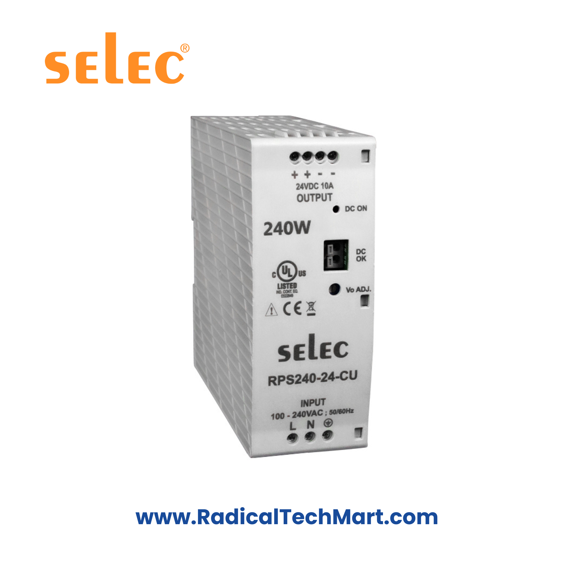 Selec RPS240 DIN Rail Mount 240W Power Supply