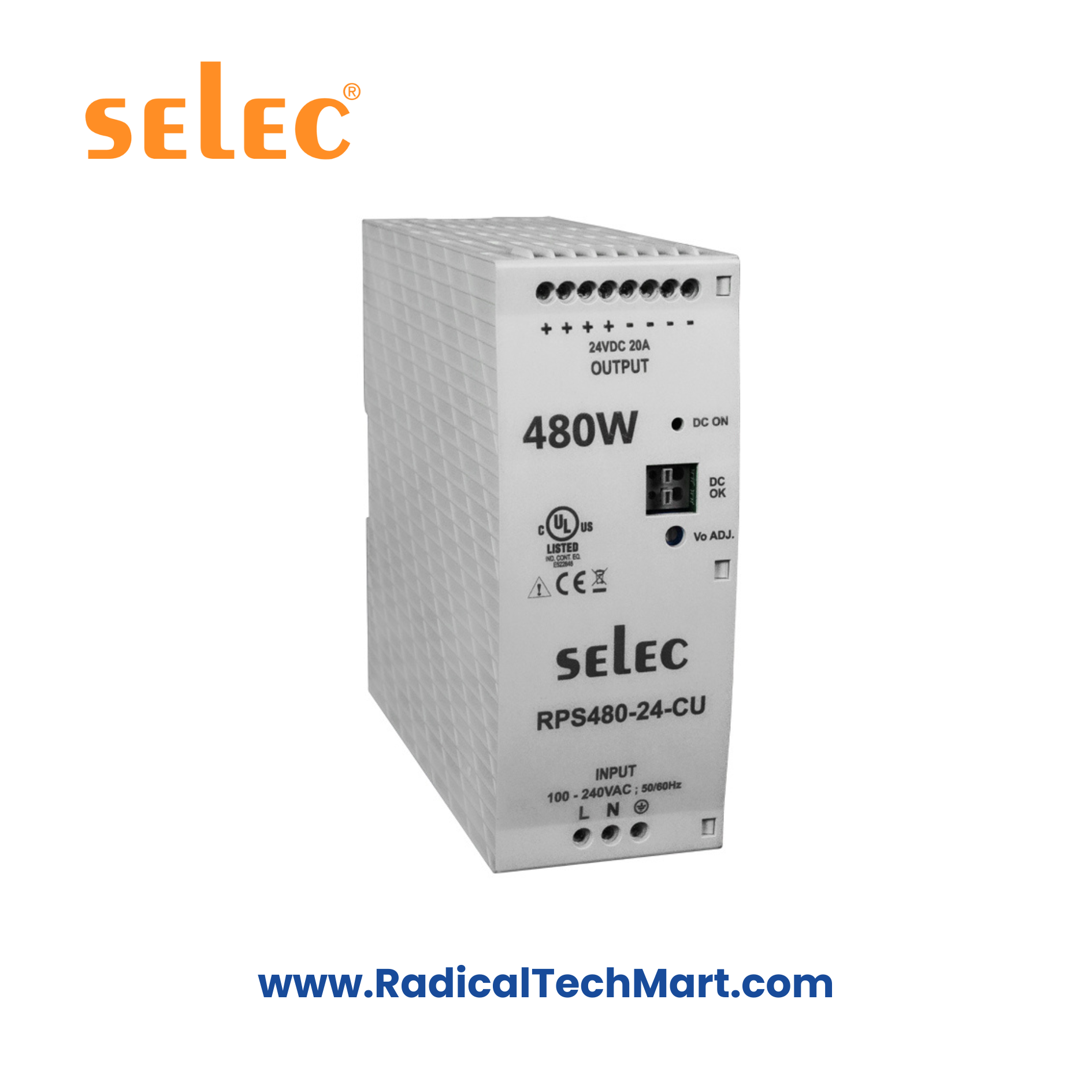 Selec RPS480 DIN Rail Mount 480W Power Supply Image