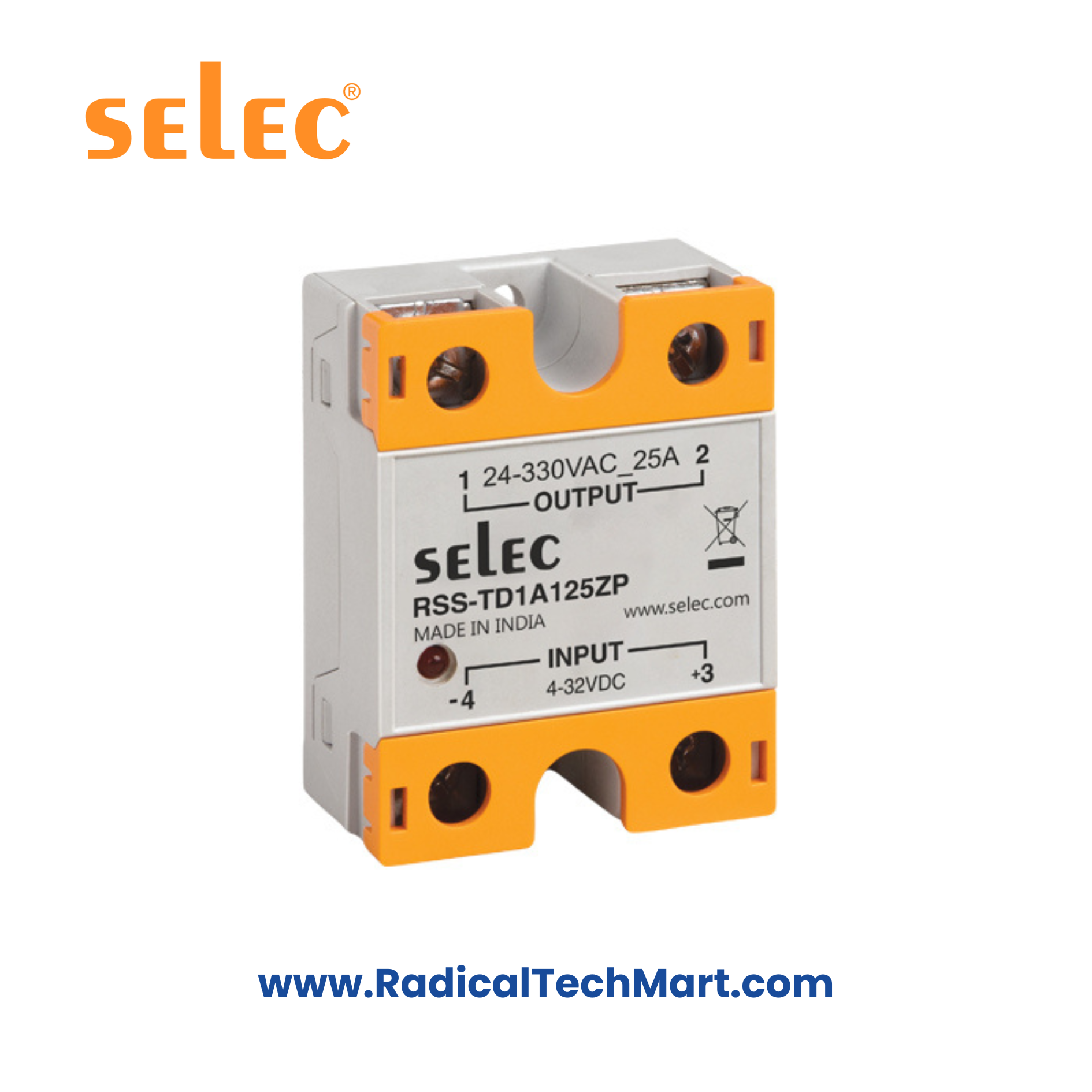 Selec RSS-TD1A125ZP DC to AC Solid State Relay 25A with LED Indication