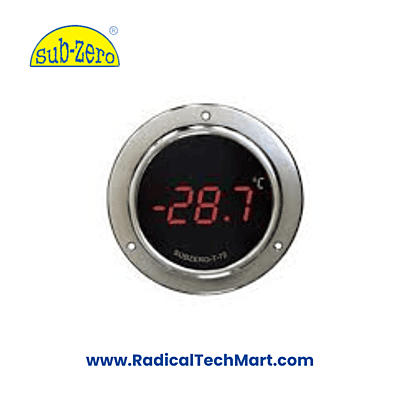 Subzero T-72 digital temperature indicator showing 7-segment LED display in a panel-mount housing