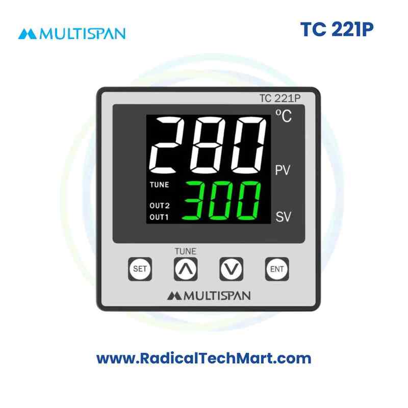 Multispan TC-221P PID Temperature Controller | 72x72mm | J-Type Input | Relay + SSR Output