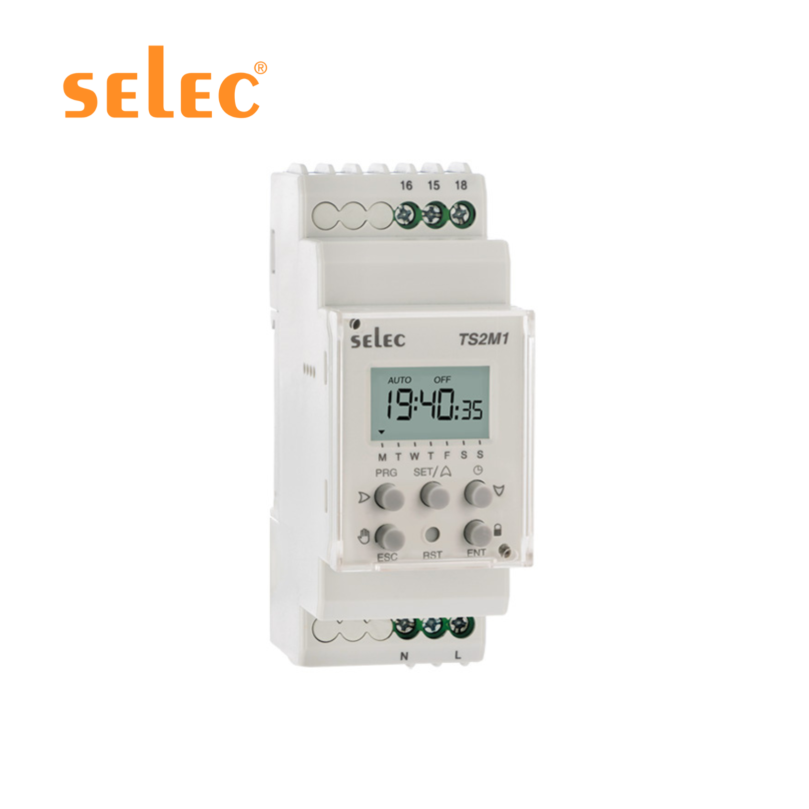 Selec TS2M1-2-16A Dual Channel Daily Weekly Time Switch | Front View
