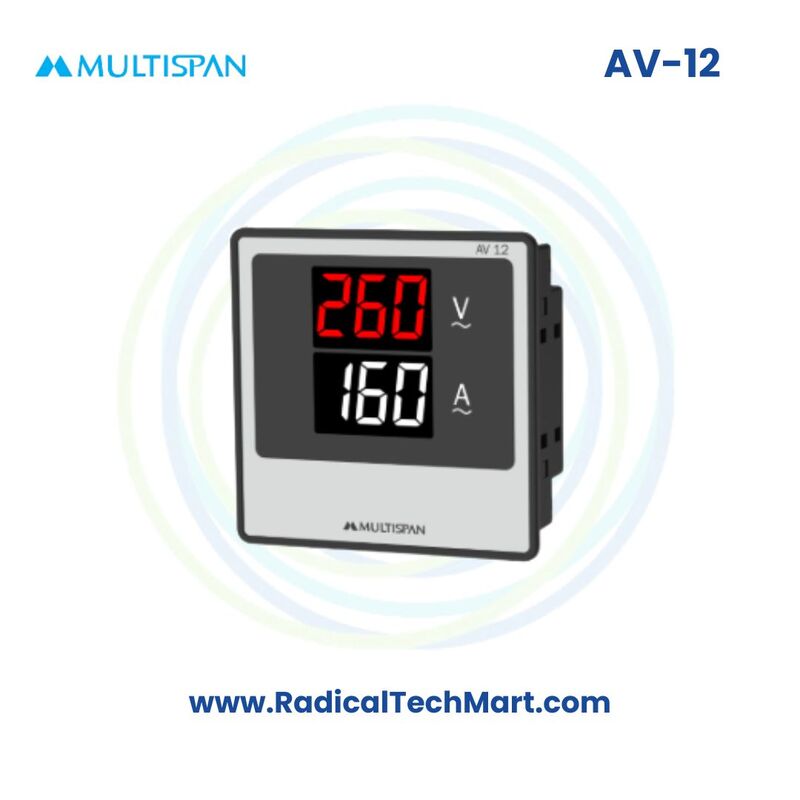 Multispan AV Series Amp + Volt Meter | 30A Direct + 500V AC | Dual LED Display | Panel Mount