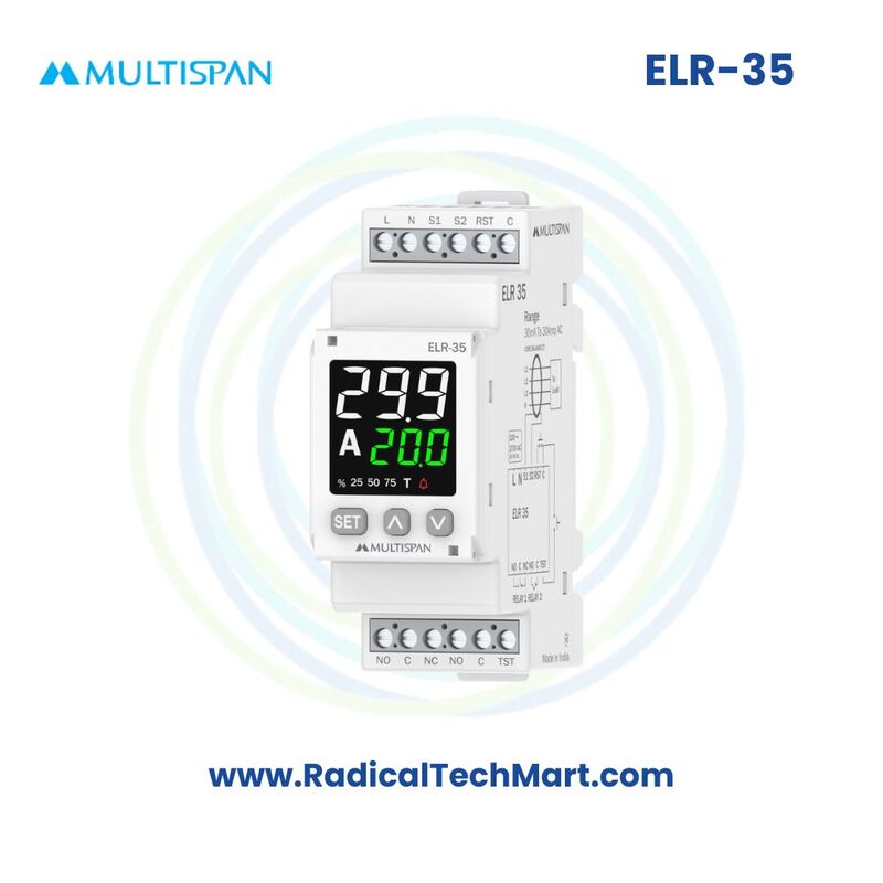 Multispan ELR-35 Earth Leakage Relay | 30mA–30A | DIN Rail Mount | Test & Reset
Multispan ELR-35 Earth Leakage Relay | 30mA–30A | DIN Rail Mount | Test & Reset