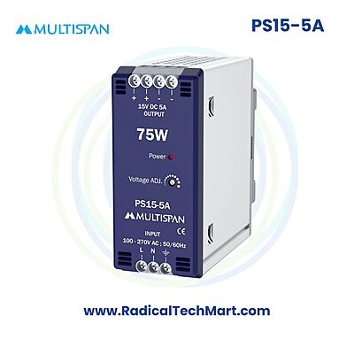 Multispan PS15 Series SMPS | 15V DC | 5A & 8A Output | DIN Rail | 75W Power Supply
