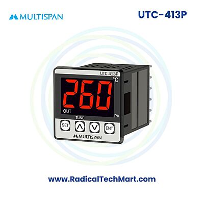 Multispan UTC-413P Temperature Controller | PID + TP + ON-OFF | J/K/PT-100 Input | SSR + Relay Output | 52x52mm